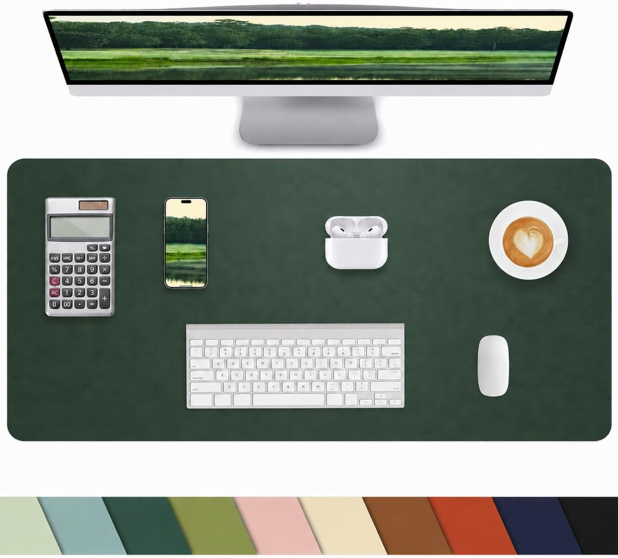 Leather Desk Pad & Mouse Pad, 23.6" X 13.8", Desk Mat Dark Green