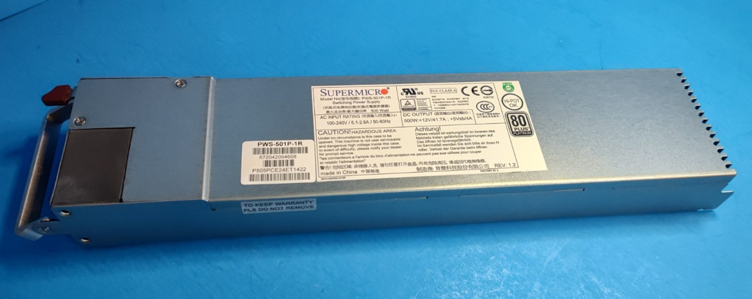 Supermicro 500W 80 Plus Platinum Server Hot-Swap Power Supply PSU PWS-501P-1R