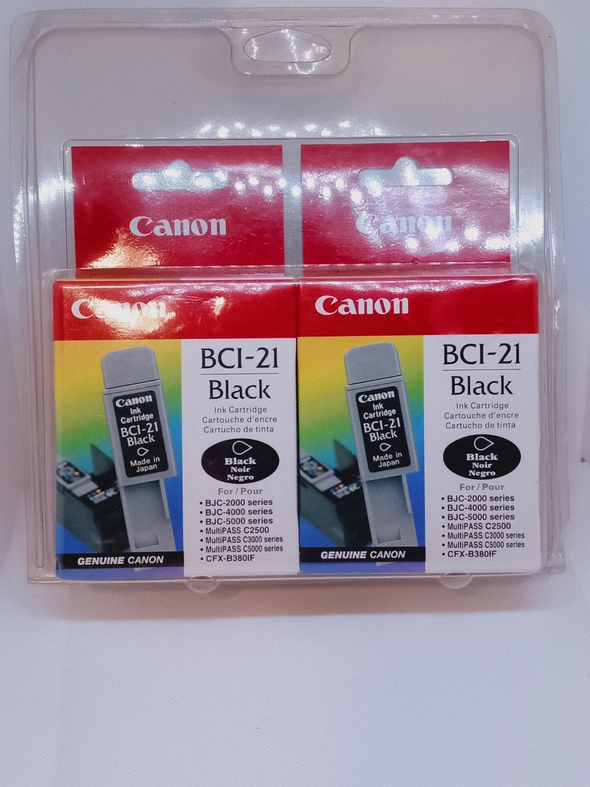 New and Sealed - LOT of 2 - Canon BCI-21 Black Ink Cartridge - OEM Genuine