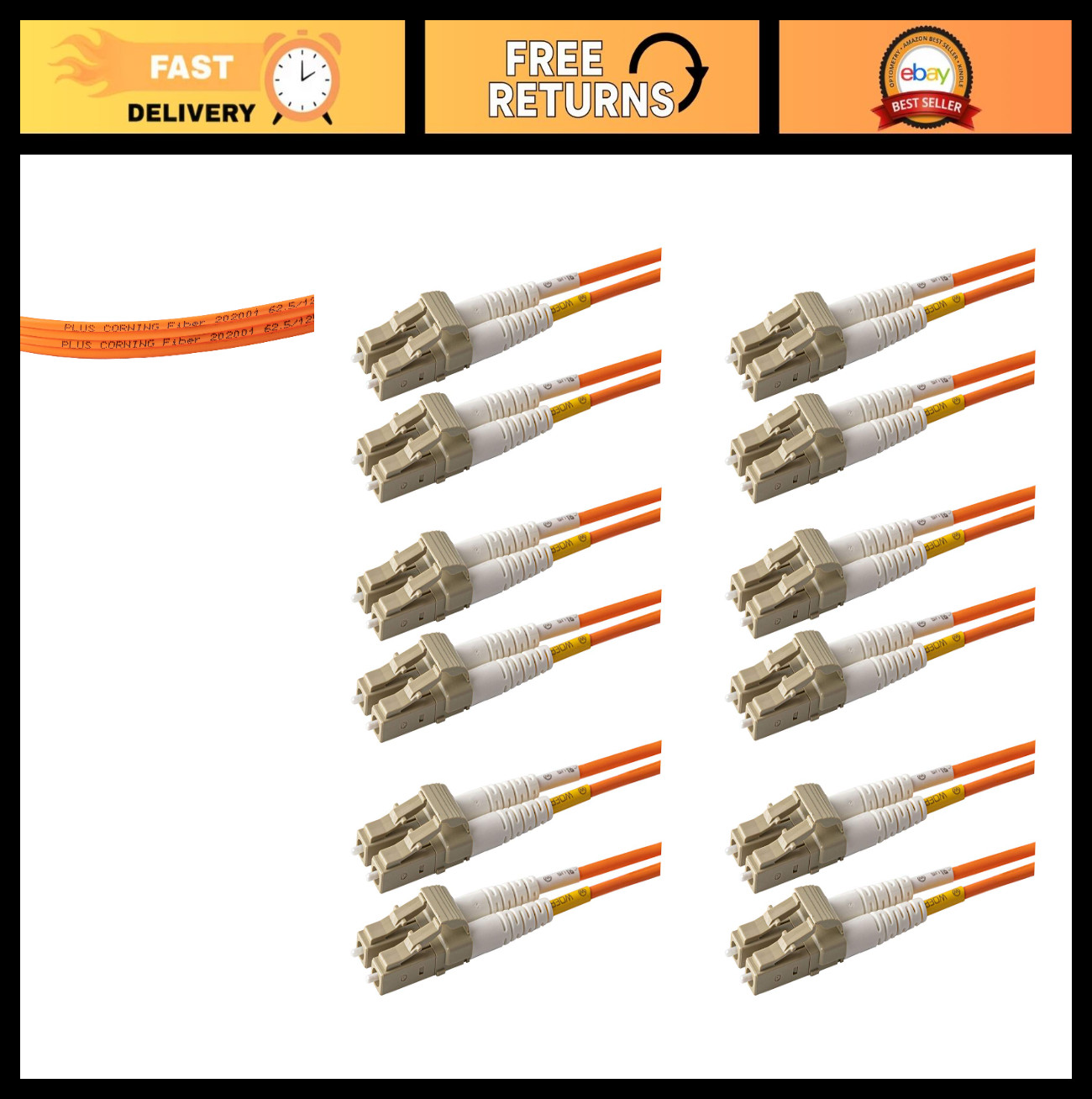 6-Pack 1M Multimode OM1 62.5/125 Fiber Optic Patch Cable, Duplex LC to LC, Slim