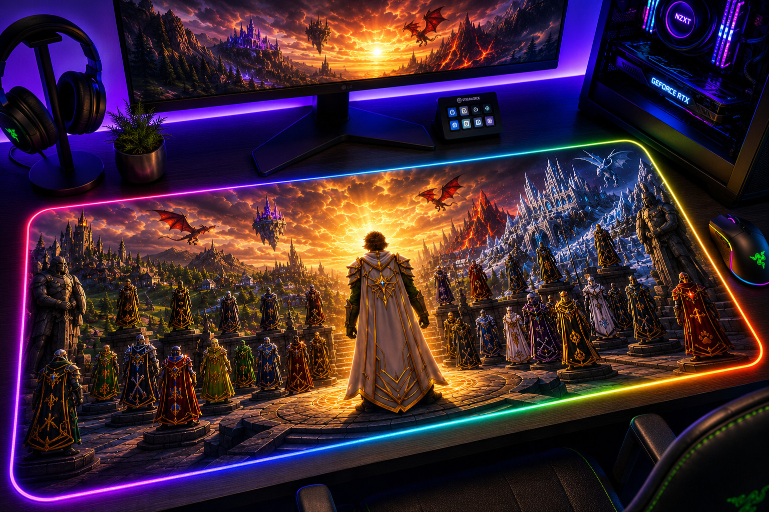 Runescape RGB XXL Mouse Pad - Light Up Your Desk w/ Gielinorian Adventurers desk