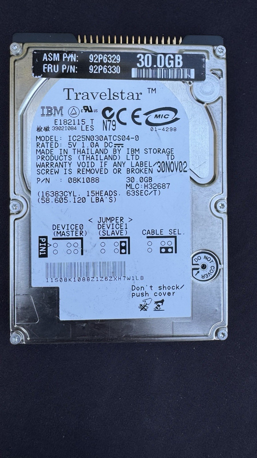 💾 IBM Travelstar 30GB 2.5” IDE HD (IC25N030ATCS04-0) – Tested, Used, Working