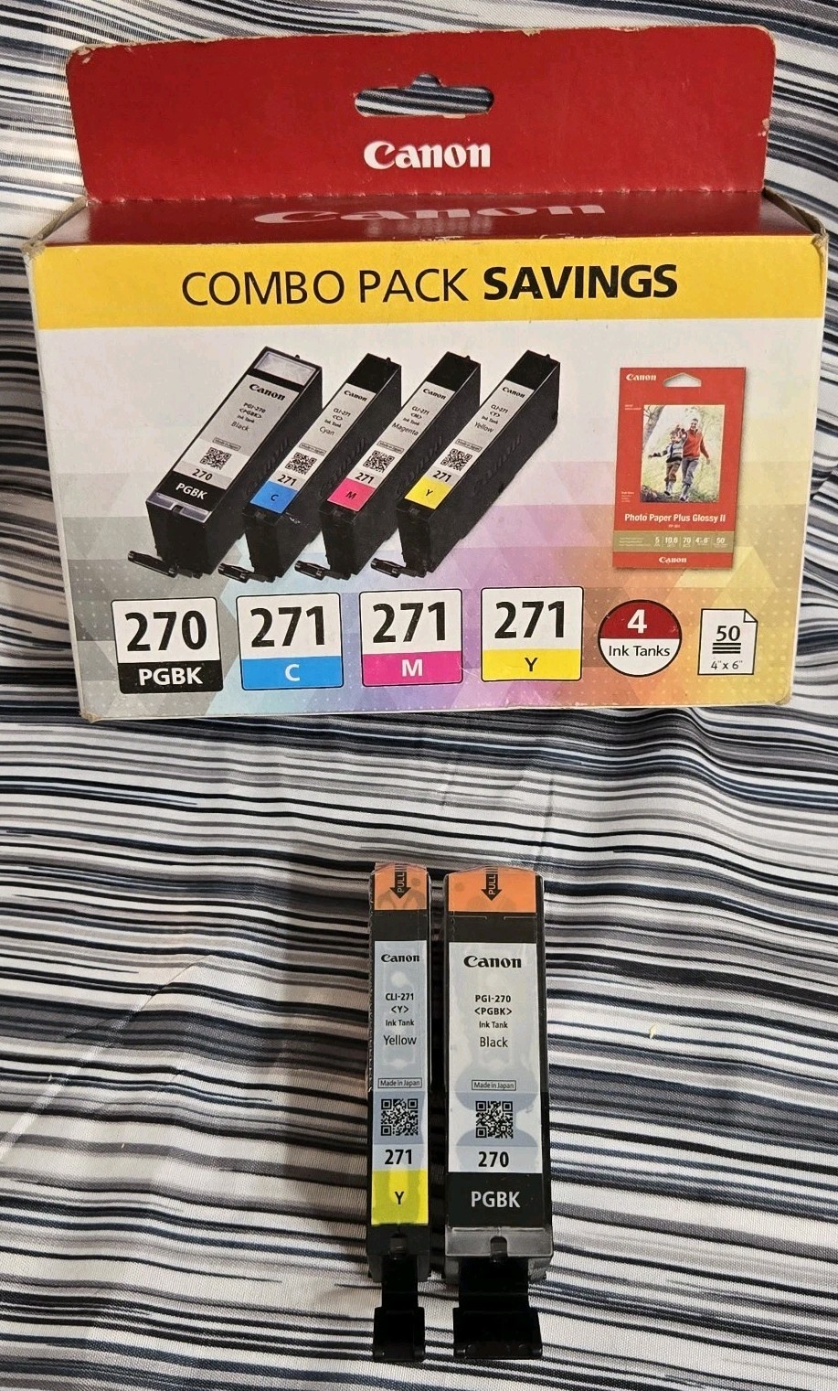 Canon PGI-270 CLI-271 Ink Cartridge 6 Pack + 4 x 6 Photo Paper New Genuine OEM