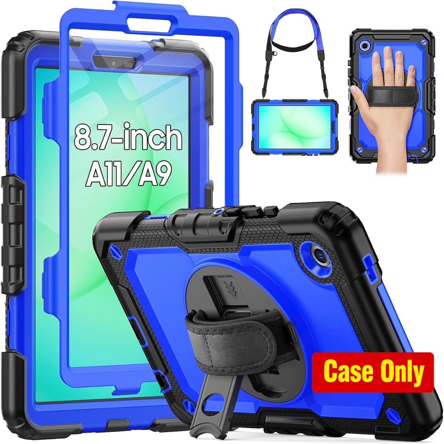 Protective Case for Tab A 8.7, Shockproof, Hand Strap, Screen Protector, Blue