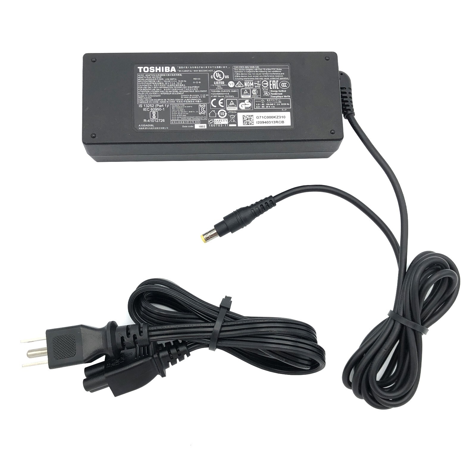 Genuine Toshiba A16-100P1A AC Power Supply Adapter 20V 5A 100W Yellow Tip