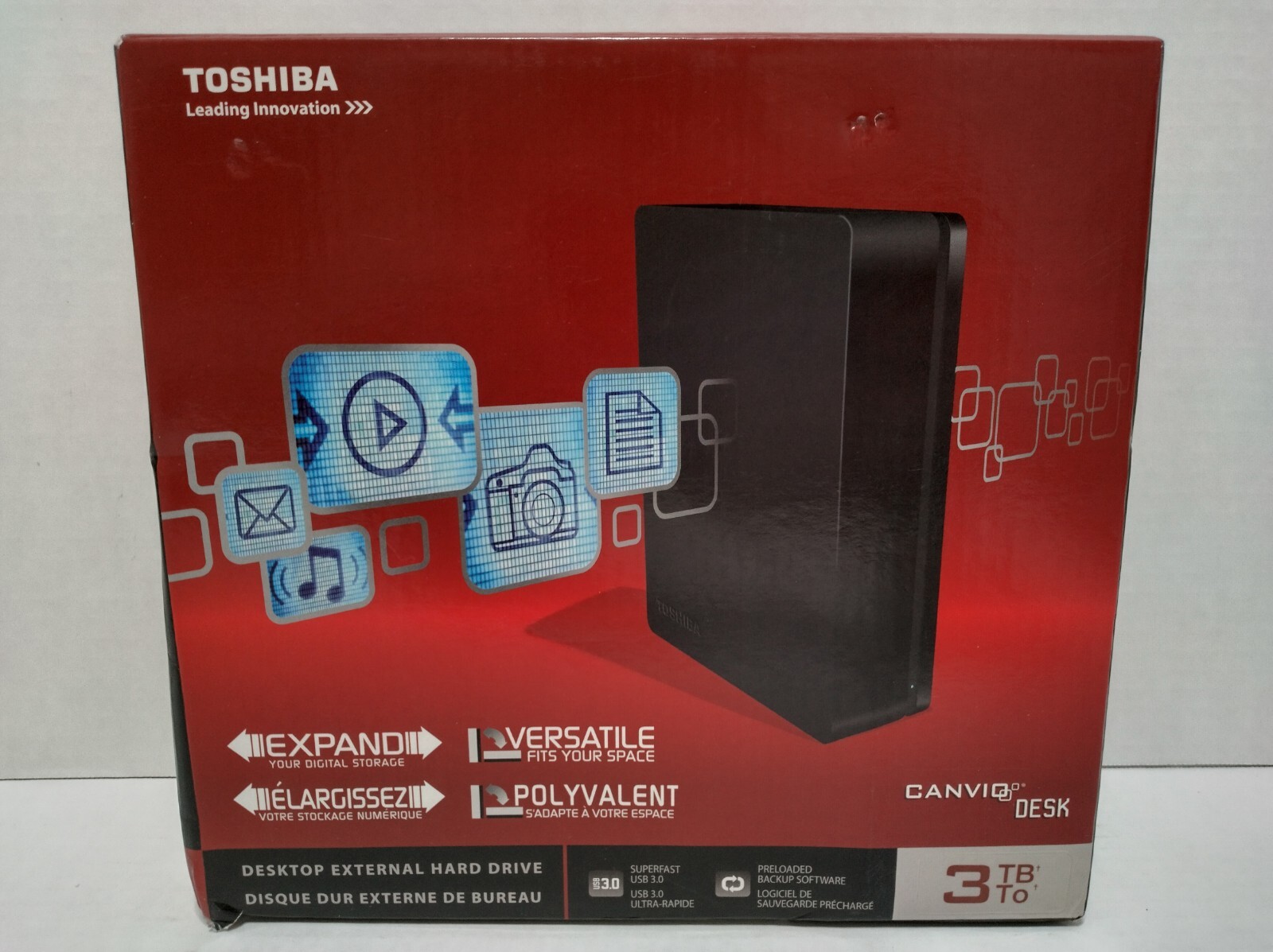 Toshiba Canvio Desk 3TB DeskTop External Hard Drive SuperFast Usb 3.0 NEW SEALED