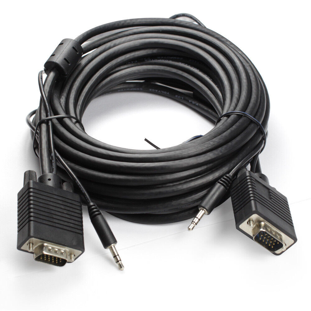 100ft Premium VGA Male to Male Triple-Shield Cable with 3.5mm Audio Jack M/M
