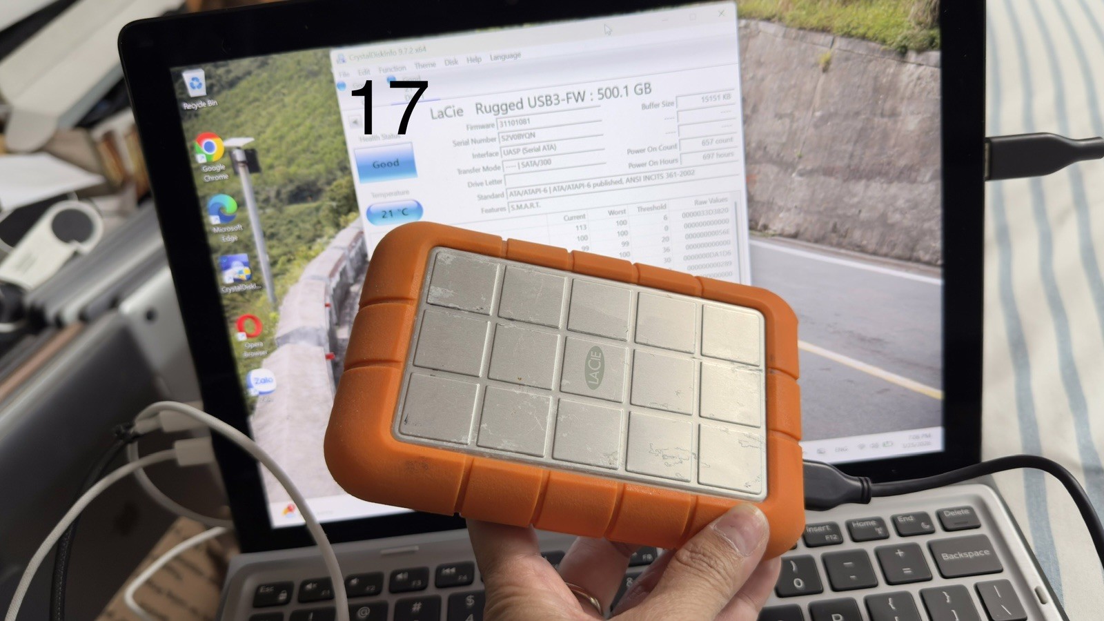 LaCie Rugged 500GB USB3-FW Health GOOD usage 697 Hours
