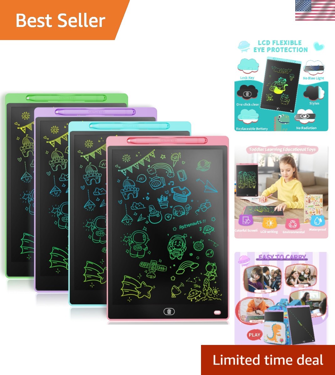 4 Pack 8.5-Inch Colorful LCD Writing Tablets for Kids - Creative Learning Fun