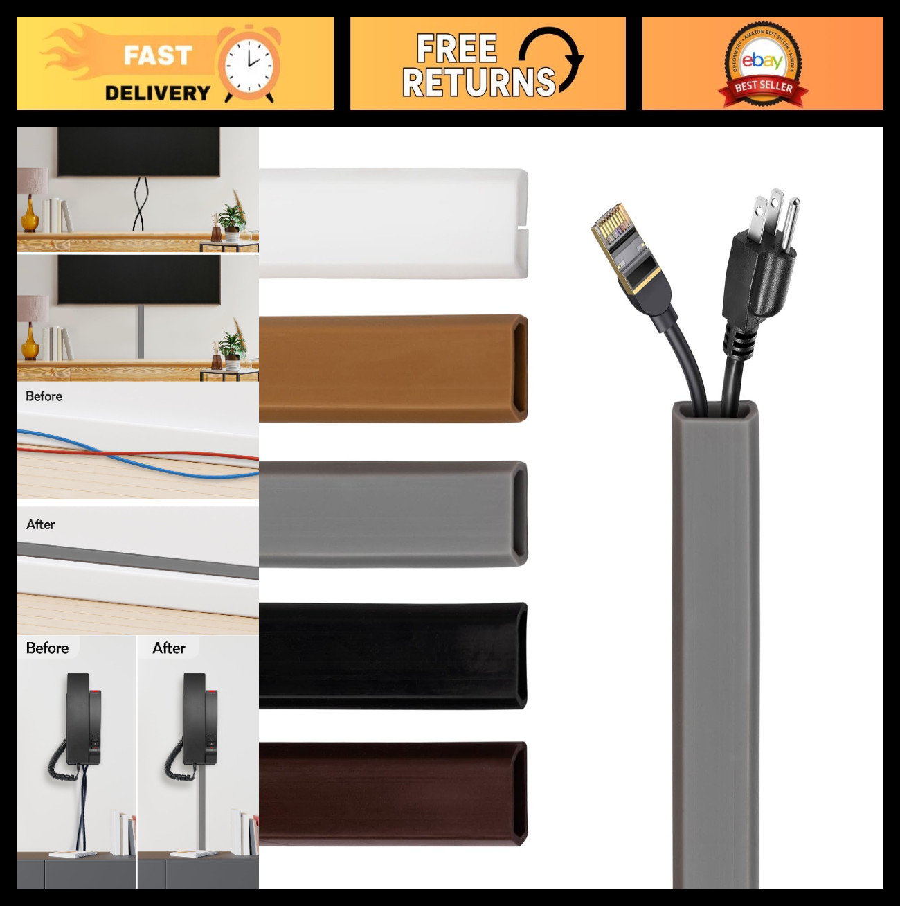 Flexible Wall Cord Cover - Slim Silicone Cable Raceway, Self-Adhesive, 10ft Wire