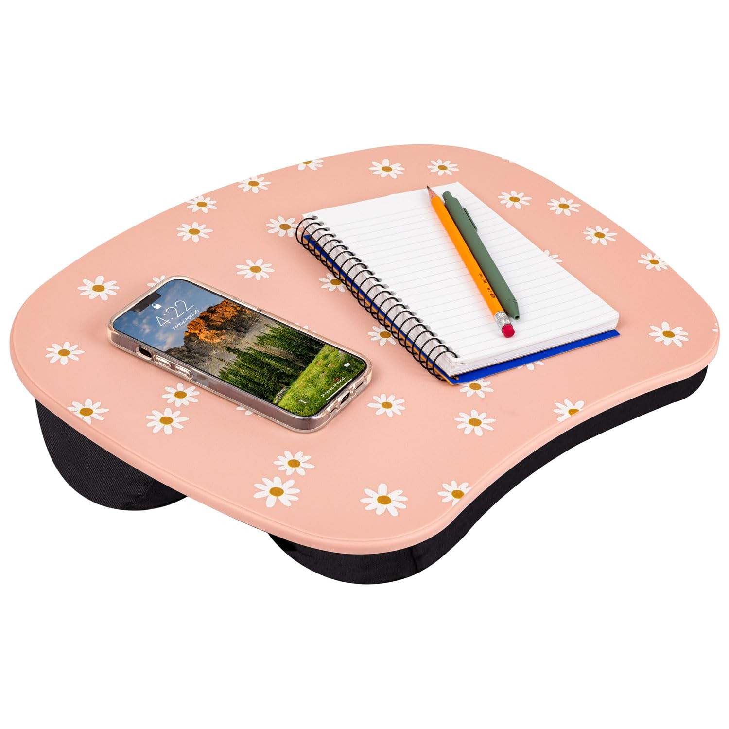 LAPGEAR MyStyle Lap Desk Pink Daisy Fits 15.6” Laptops Microbead Cushion