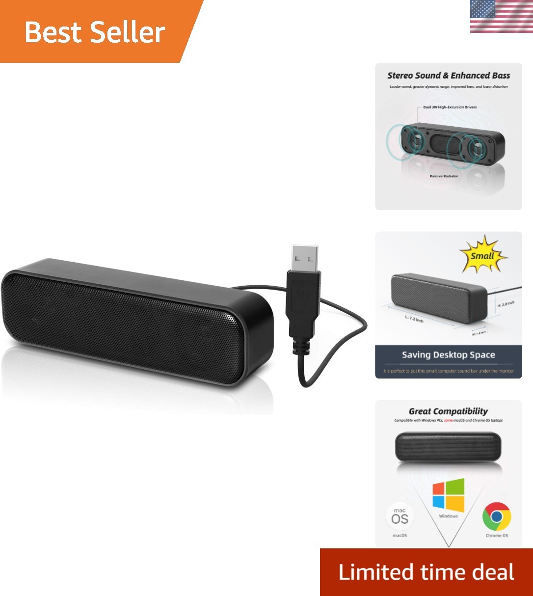 Upgraded] USB Computer /Laptop Speaker with Stereo Sound & Enhanced Bass, Por...