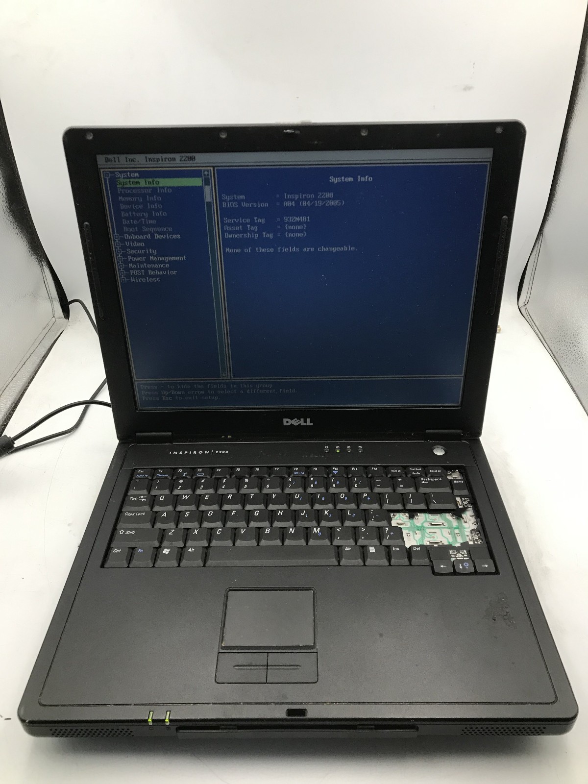 DELL INSPIRON 2200 - BOOTS TO BIOS - INTEL CELERON - 256MB RAM - NO OS -READ- BB
