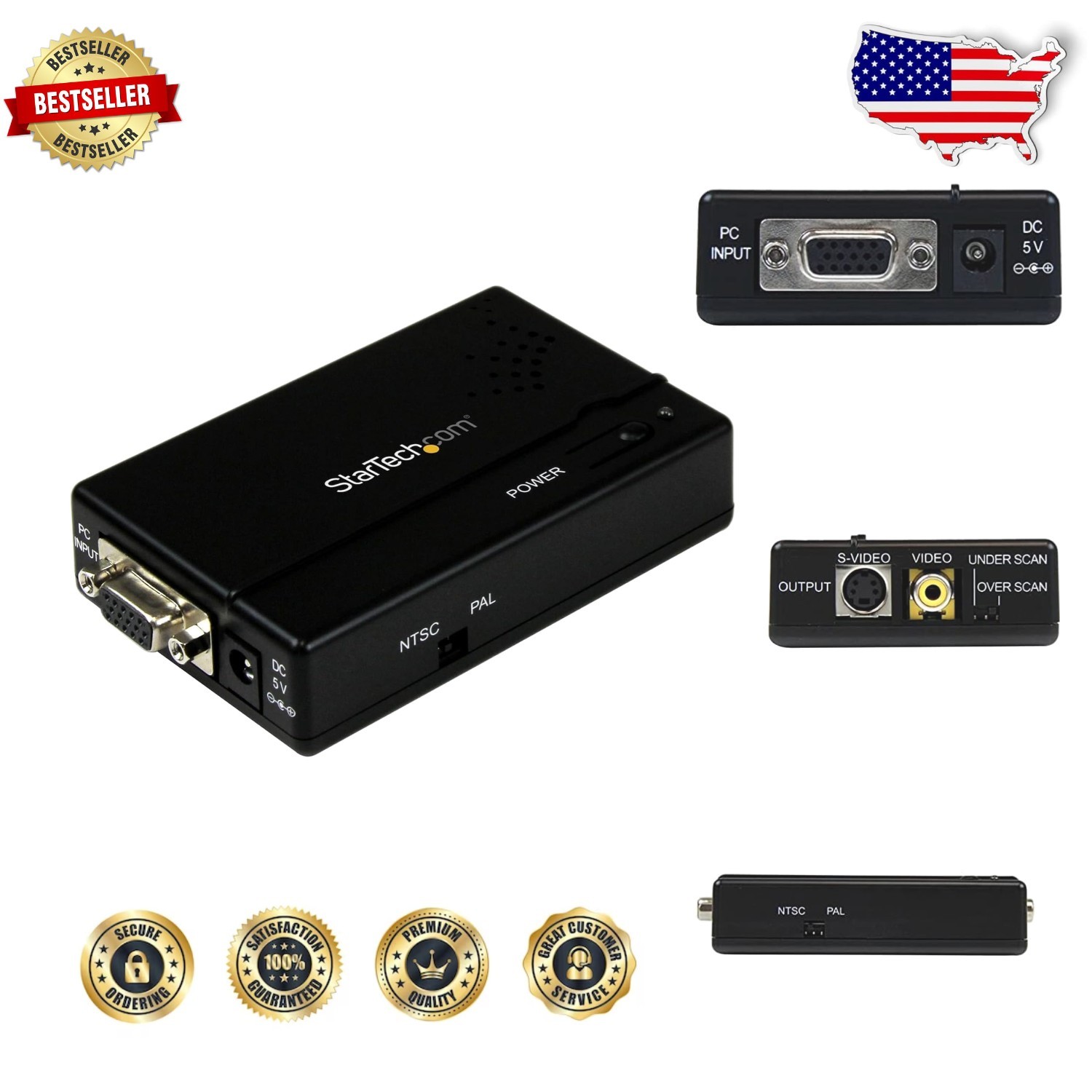 VGA to Composite RCA S-Video Adapter 1600x1200 High Quality PC to TV Converter