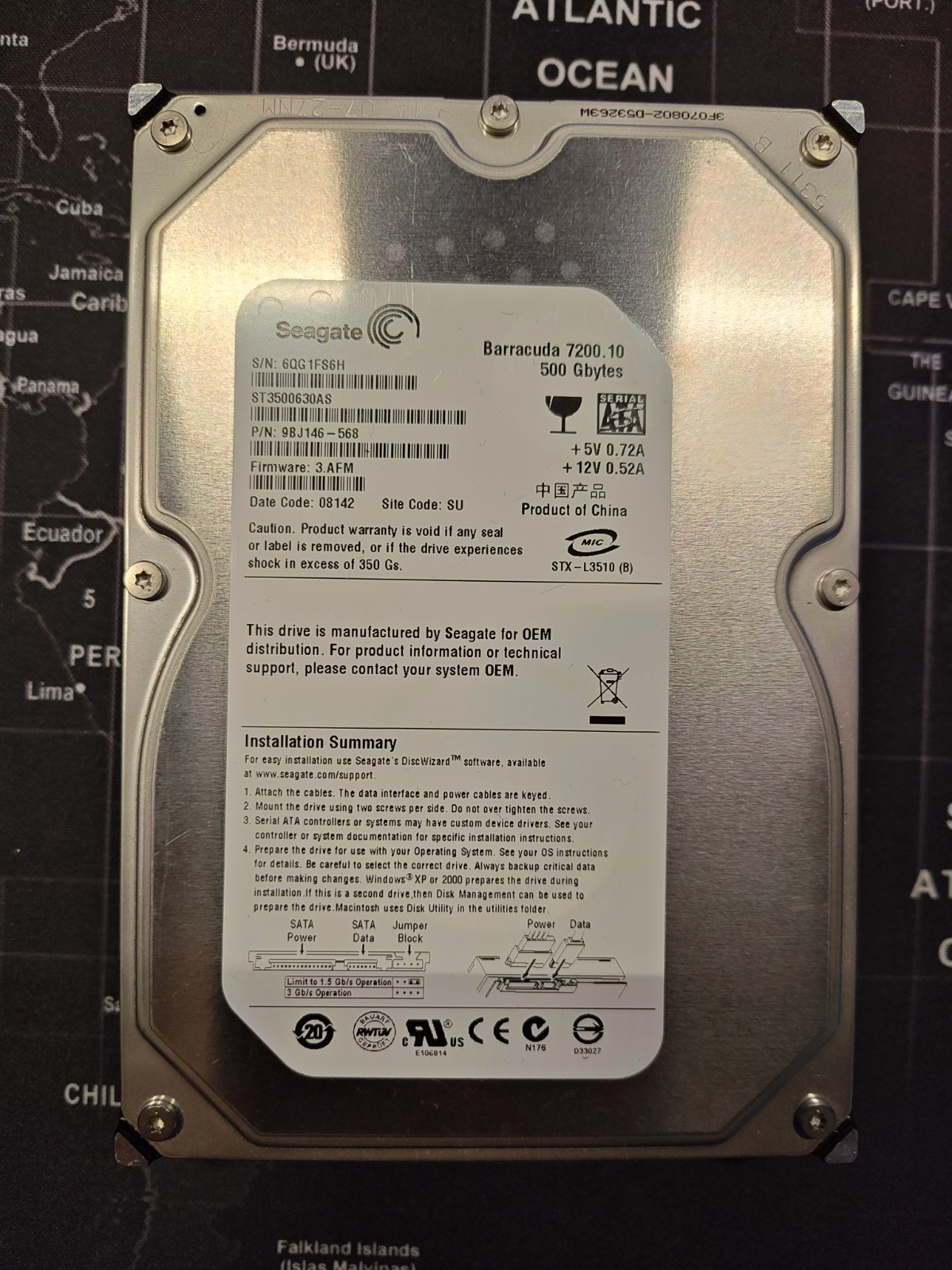 Seagate ST3500630AS 500GB 7200.10 3.5" SATA 9BJ146-568 WU HDD S/N 6QG1FS6H