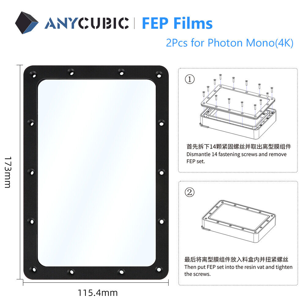 2Pcs ANYCUBIC FEP Films for Photon Mono SLA LCD Resin 3D Printer