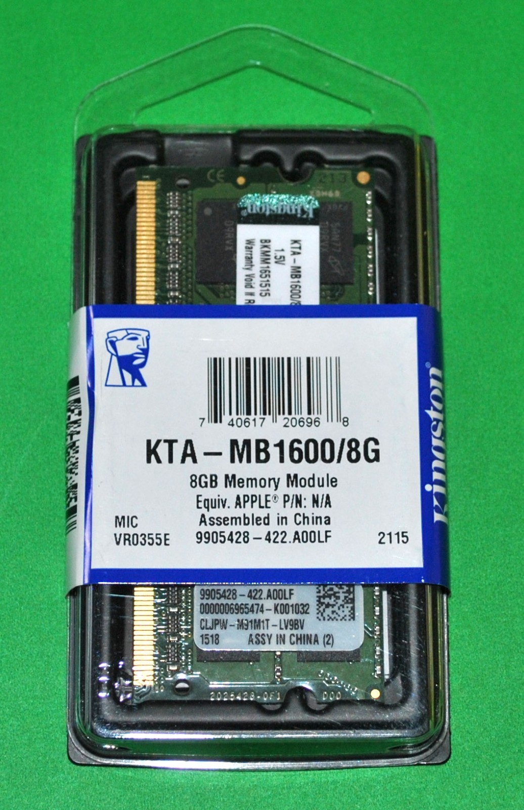 Kingston 8GB DDR3 Laptop Memory SODIMM 8GB kta-mb1600/8g for APPLE Mac computer