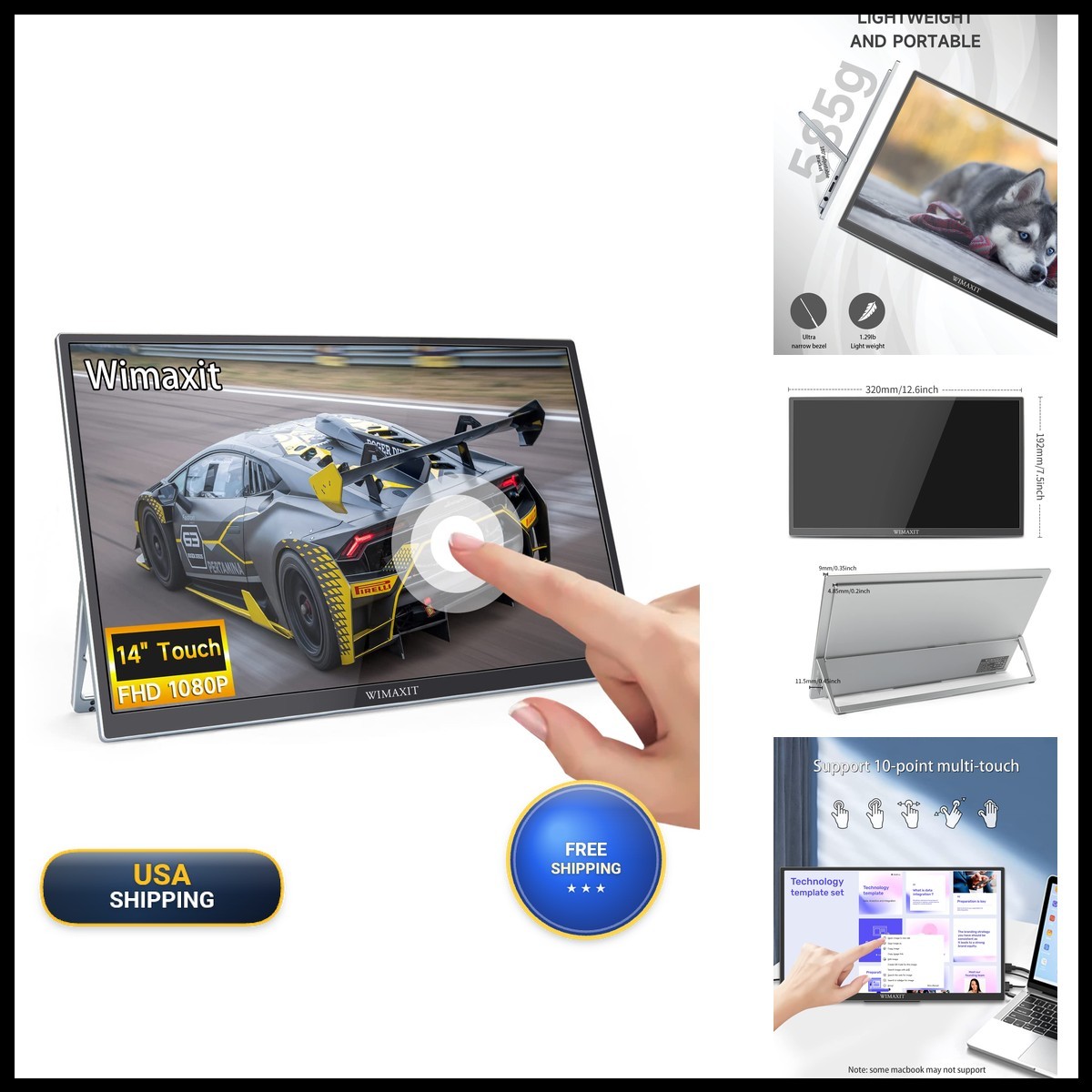 WIMAXIT 14" Portable Touchscreen Monitor USB-C HDMI