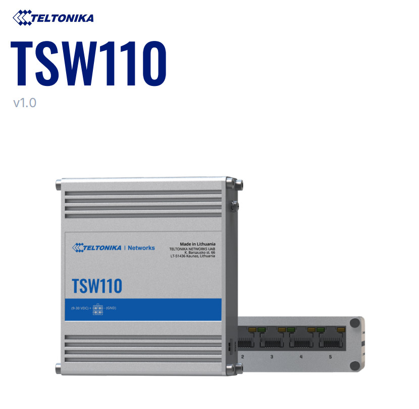 Teltonika TSW110 Industrial Switch 5-Port Gigabit DIN Rail 9-30V Unmanaged USA