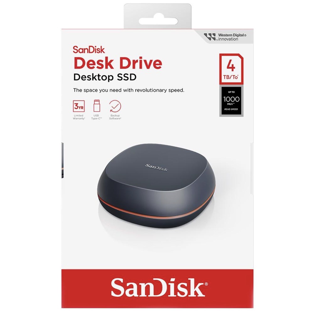 SanDisk 4TB Desk Drive SSD USB Type-C (Up to 1000MB/s) - SDSSDT40-4T00-NA25