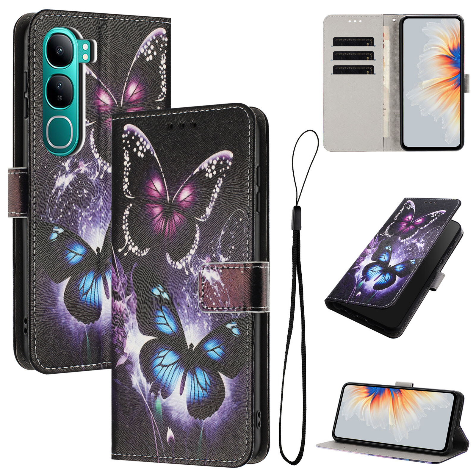Butterfly Flower Wallet Cover Case For Vivo S17 S18 S19 Pro T3x iQOO U1X Z9x U10