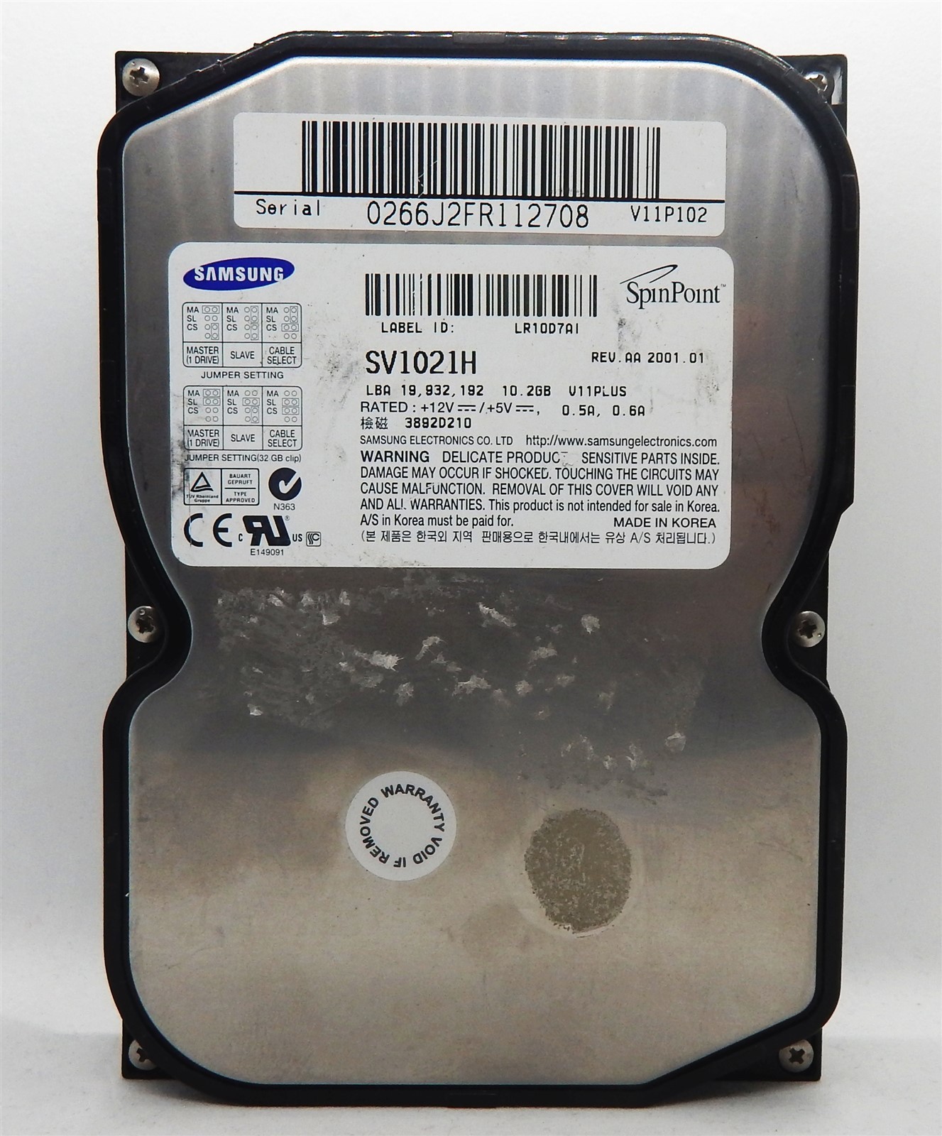 Samsung SpinPoint SV1021H 10.2GB 3.5in IDE Ultra ATA/100 (ATA-6 PATA) HDD