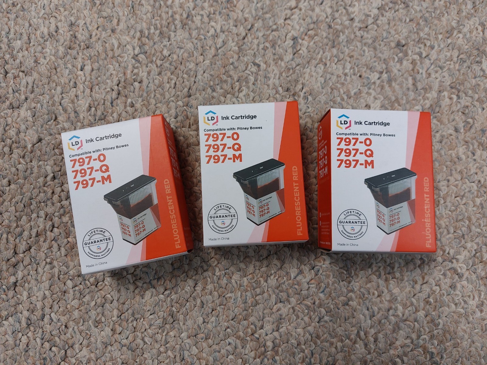 3PK LD 797-M, Q, O Red Ink Cartridge Pitney Bowes MailStation K7M0 mail