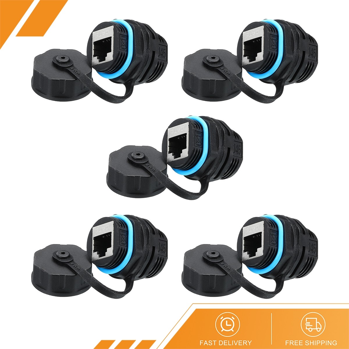 5 x RJ45 Panel Mount Coupler, Bulkhead Ethernet Connector Blue