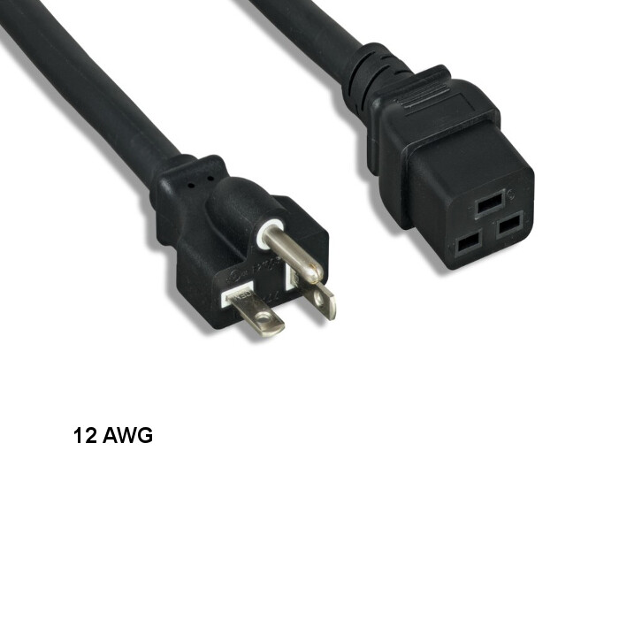 10x 10ft 12 AWG Power Cable NEMA 5-20P to IEC-60320 C19 20A/125V SJT Black