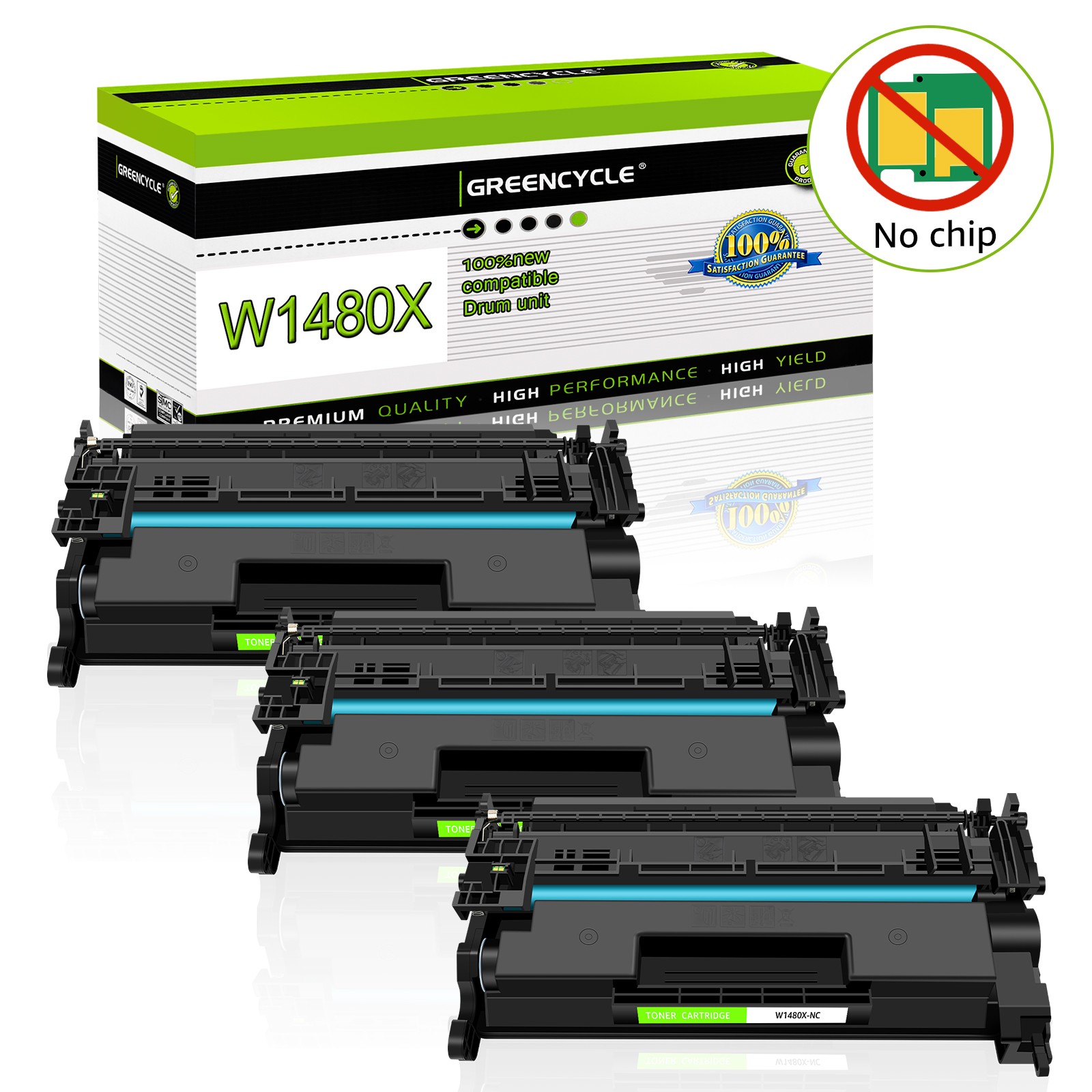 [NO CHIP] 3PK W1480X Toner Cartridge Fit for HP Pro 4001dn MFP 4101fdn 4101fdw
