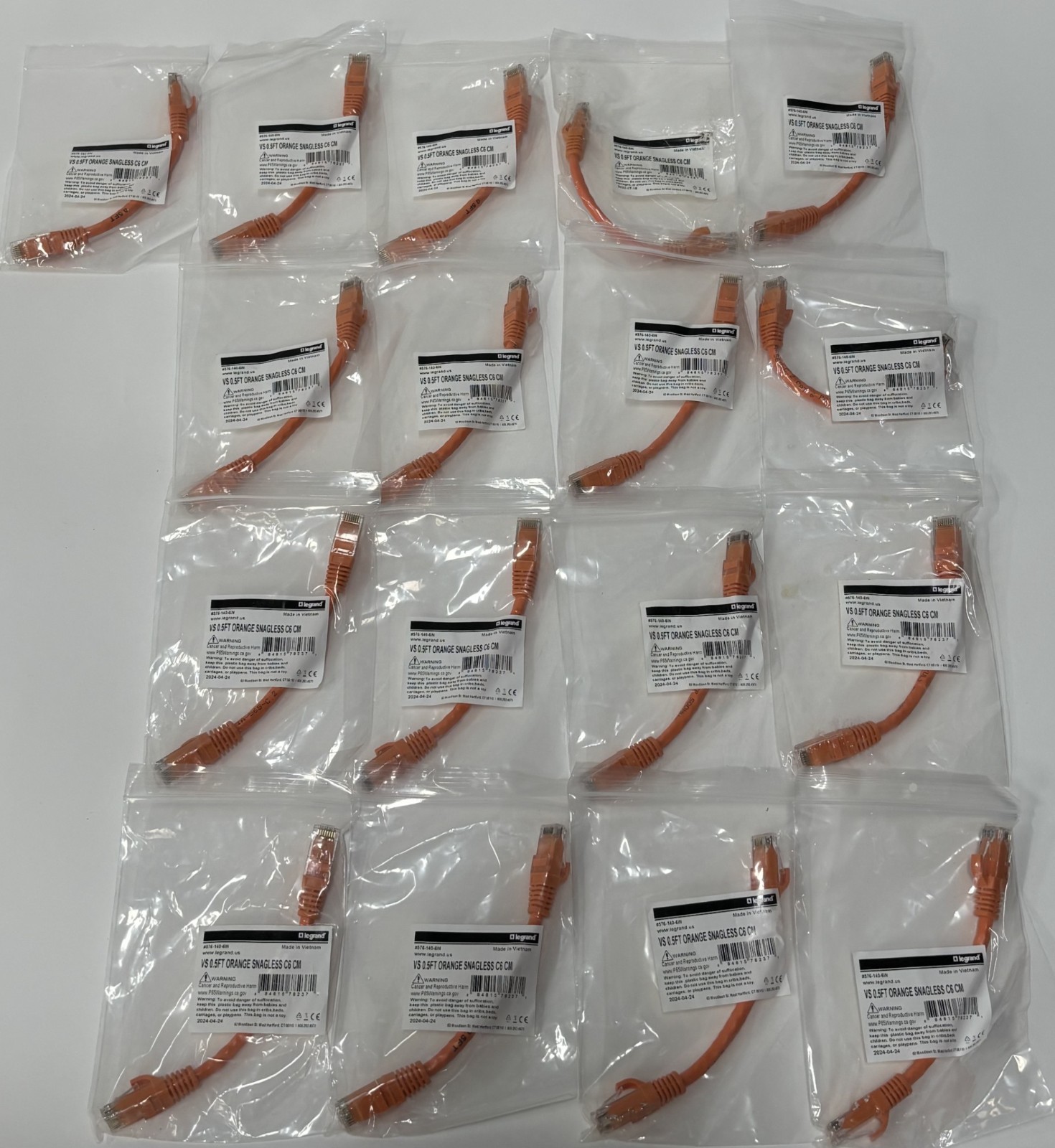 legrand vs 0.5ft orange snagless c6 cm -17PK