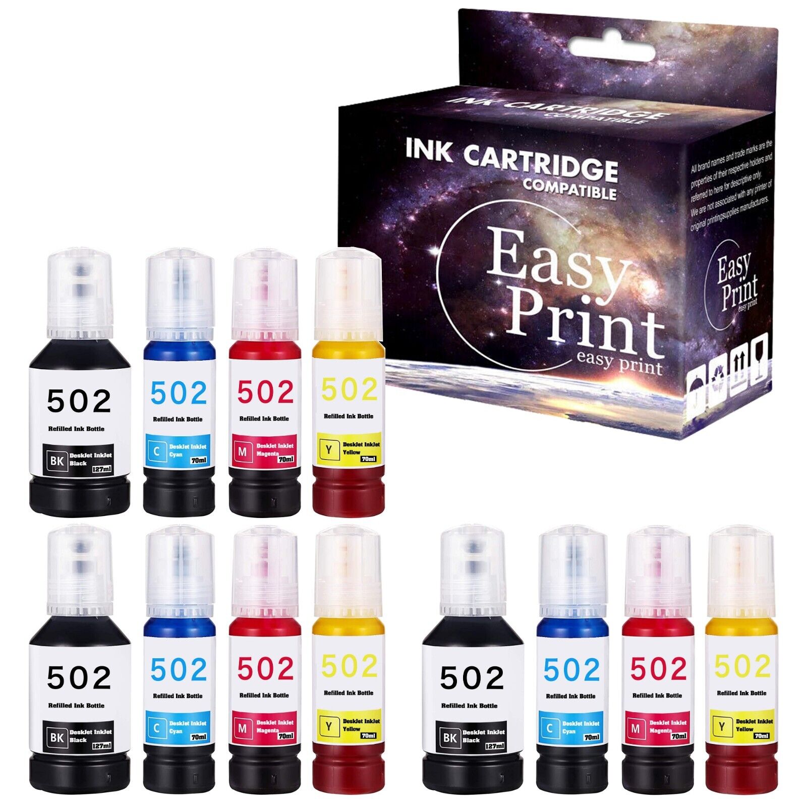 12-Pack 502 Ink Bottles Ecotank Black and Color for ST-3000 Printer