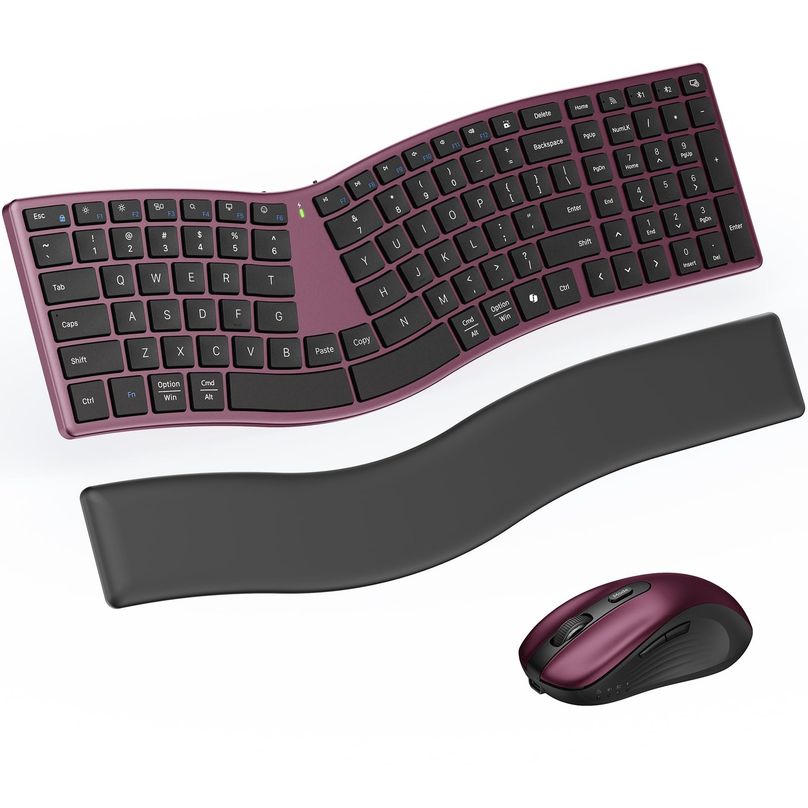 MEETION Slim Ergonomic Keyboard and Mouse Combo with Separate Wrist Rest,Burg...
