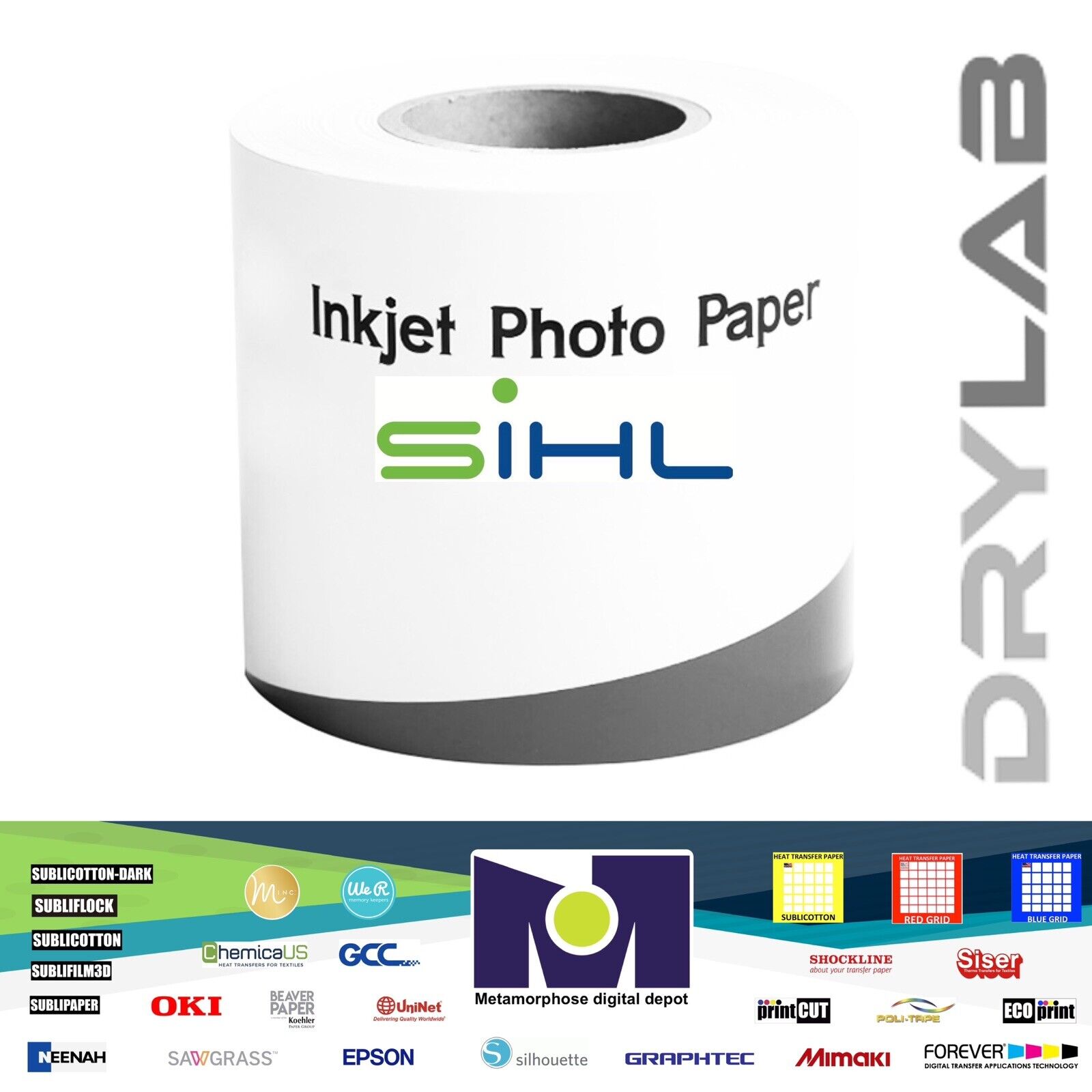 Sihl 4812 DRY LAB Photopaper GLOSSY 250 gsm Roll of 5in x 213ft Multi compatible