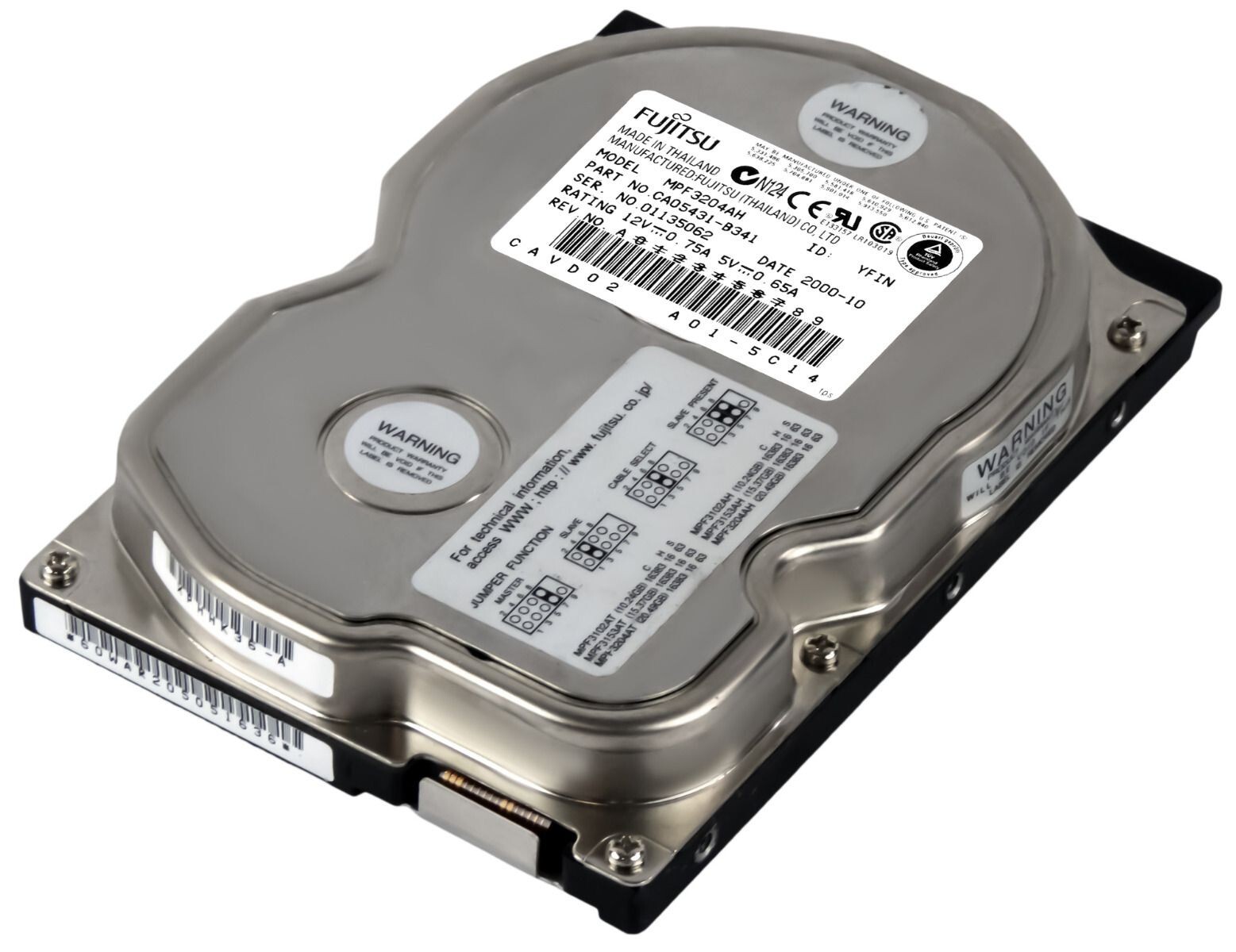 HARD DRIVE FUJITSU MPF3204AH 20.4GB 7.2K 2MB ATA 3.5''