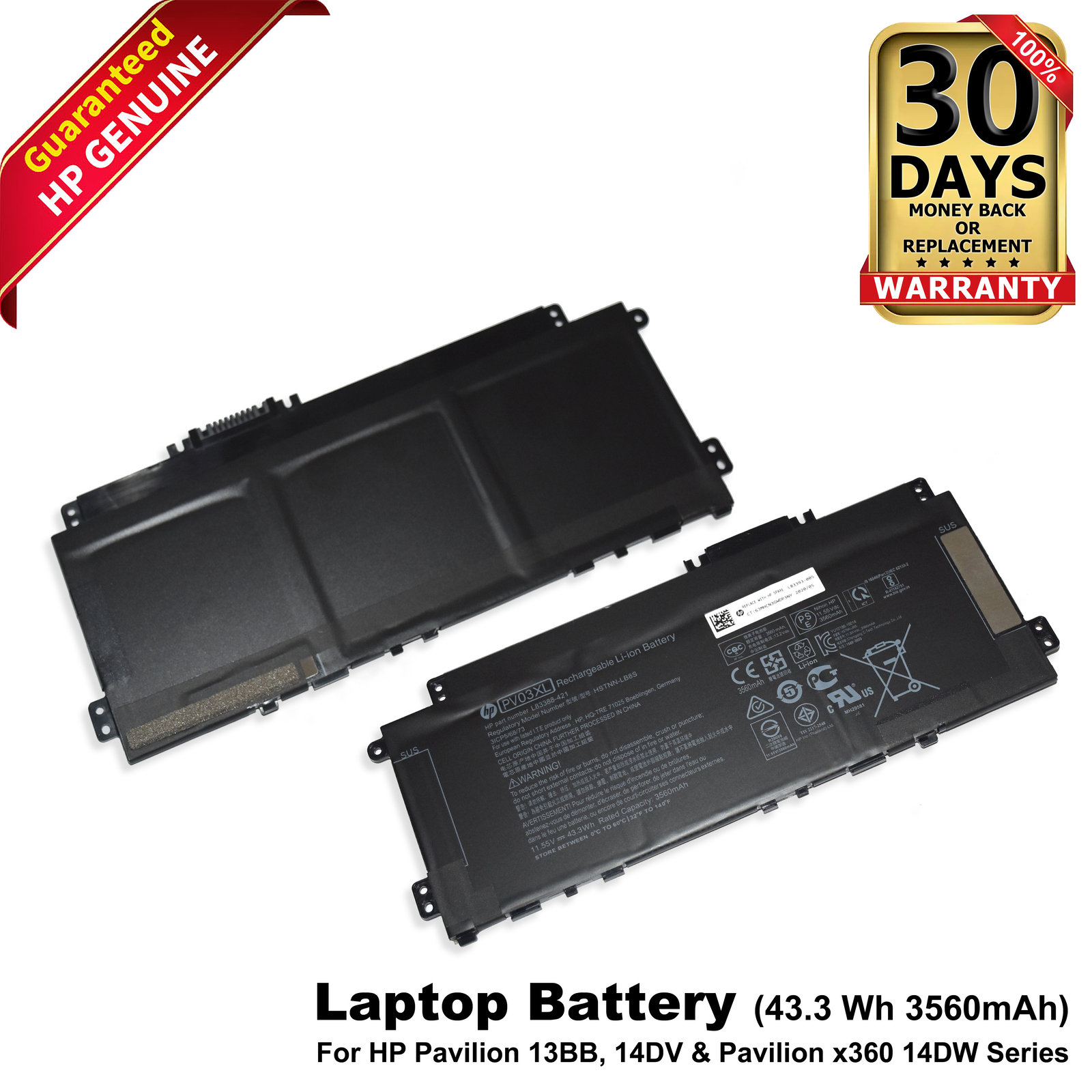 HP PV03XL 3560mAh 43.3Wh 11.55V Li-ion Rechargeable Laptop Battery HSTNN-LB8S