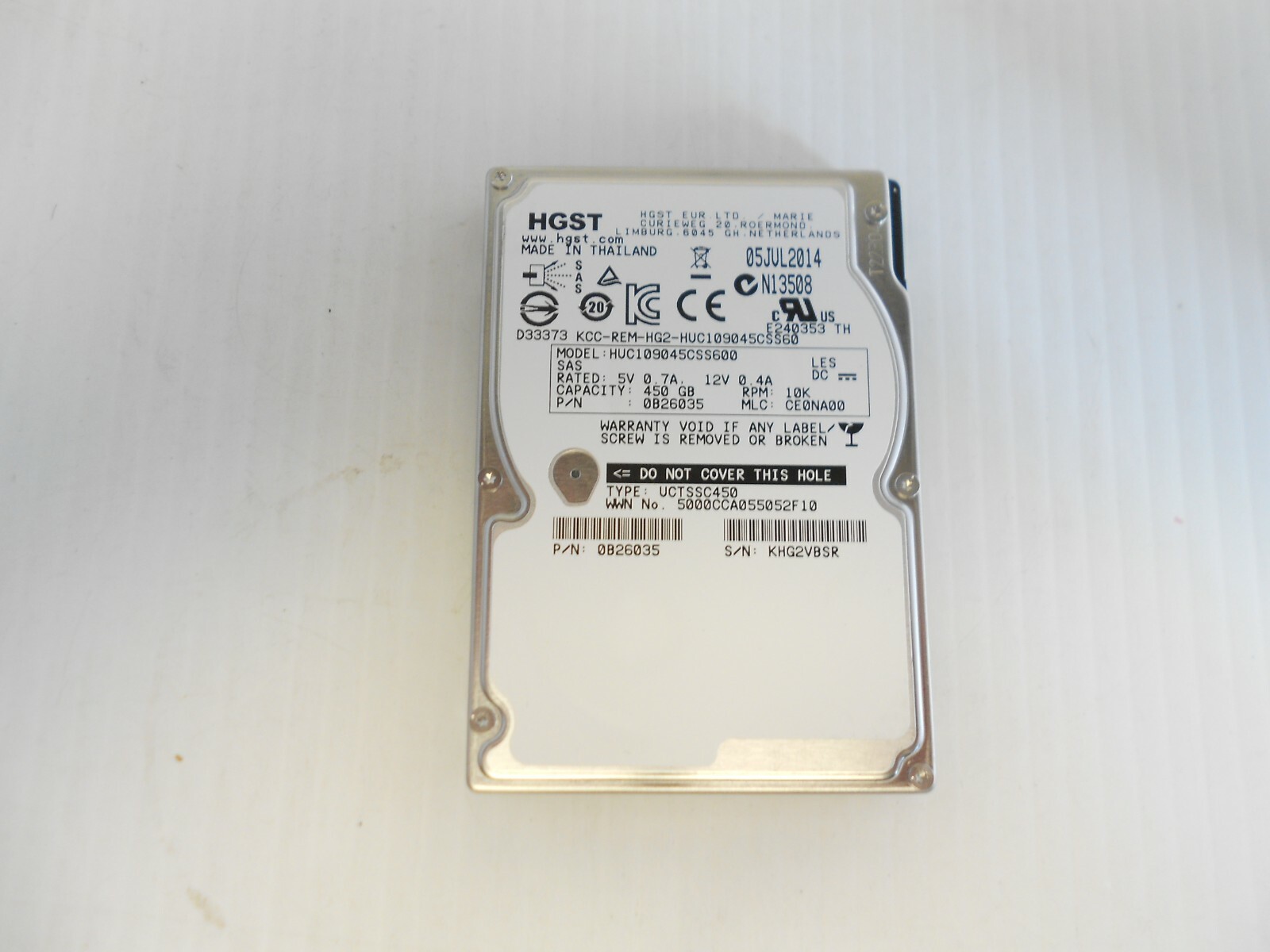 Hitachi HUC109045CSS600 450GB 10K SAS 2.5" 6Gbs Hard Drive Server Fits Dell HP