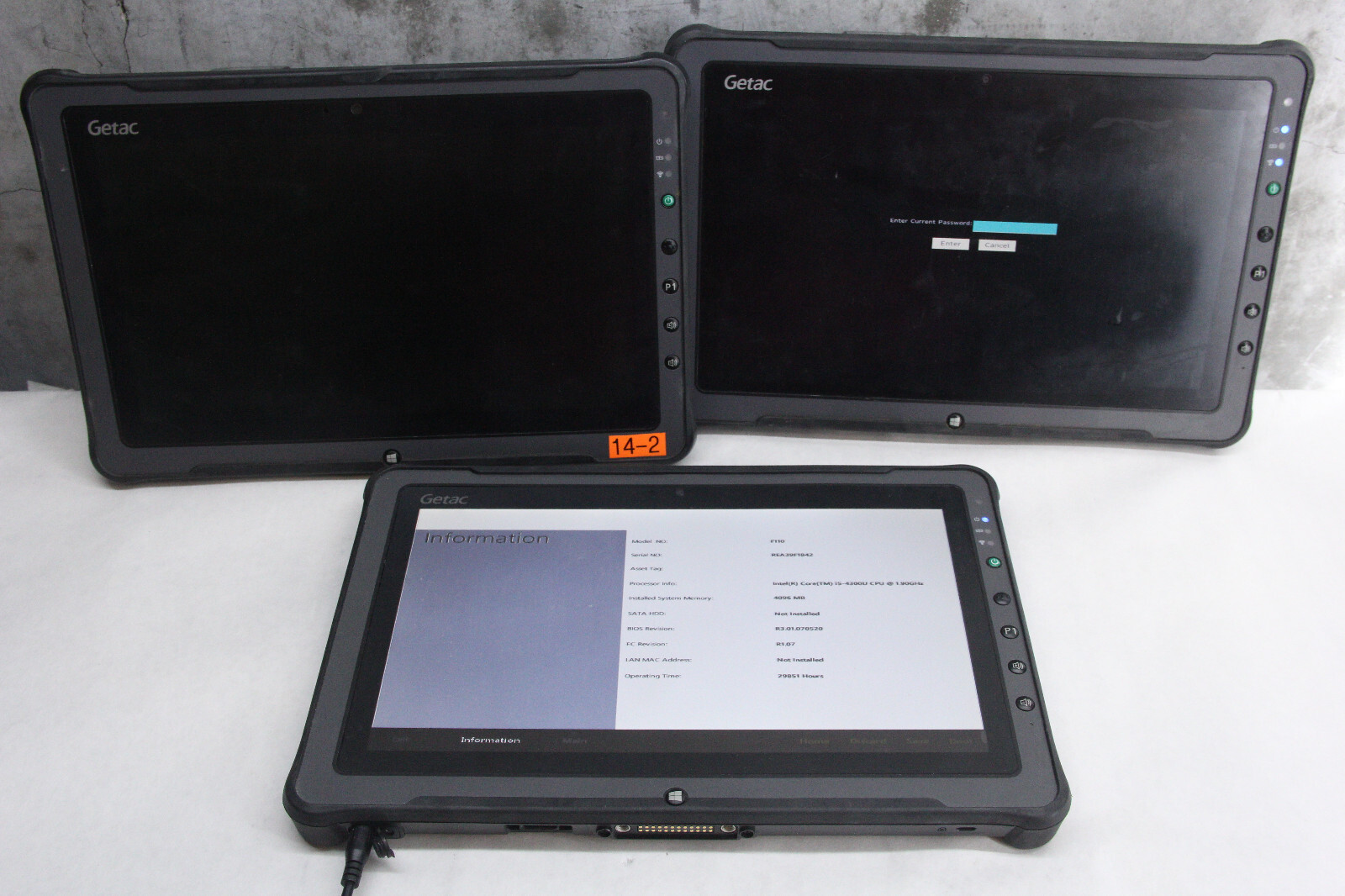 Lot of 3 Getac F110 Rugged Tablets, Two G2, One G1 -AS-IS For Parts- Read