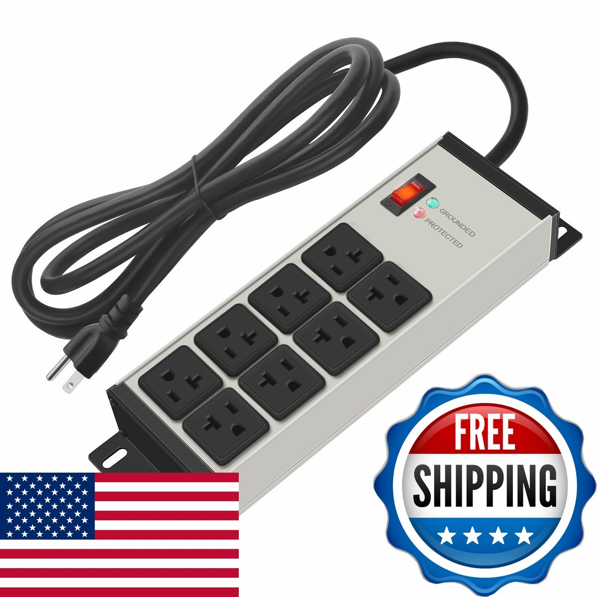CCCEI Heavy Duty Power Strip Surge Protector 20 AMP, 8 Outlets 12 Gauge