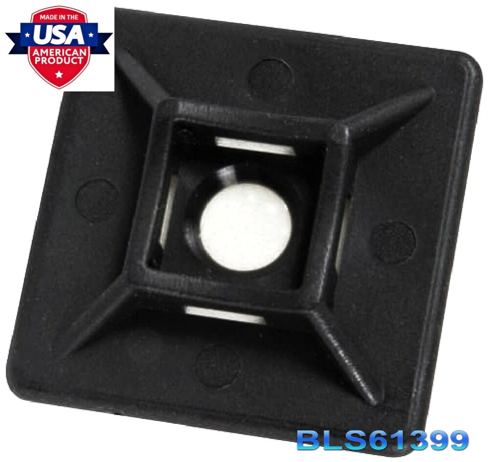 (100) Cable Wire Zip Tie ADHESIVE PAD MOUNTS 1" Square USA Tough Mounting Clips