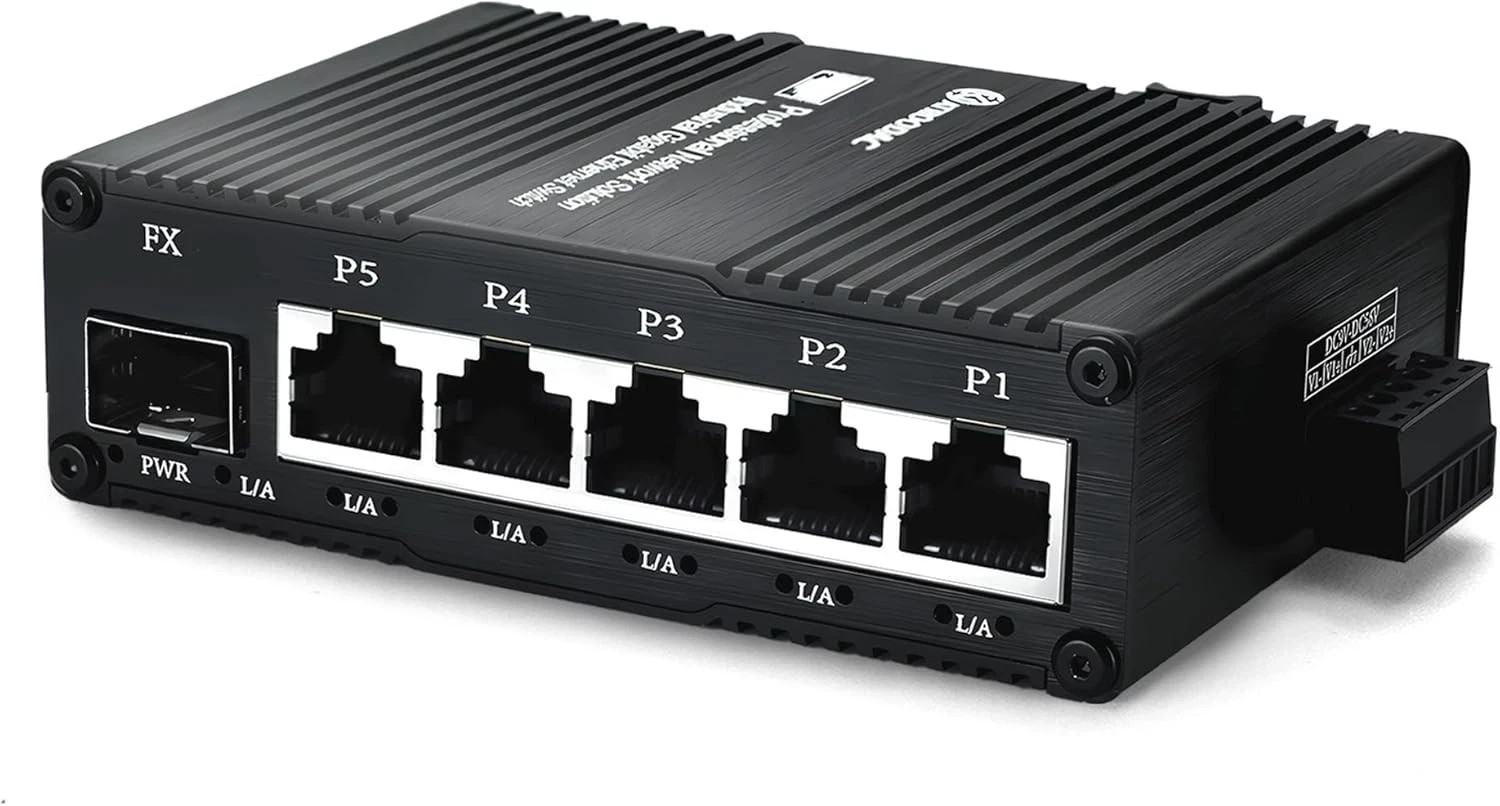 Mini Industrial 5 Port Gigabit Ethernet Switch + 1G SFP Slot, DIN Rail 