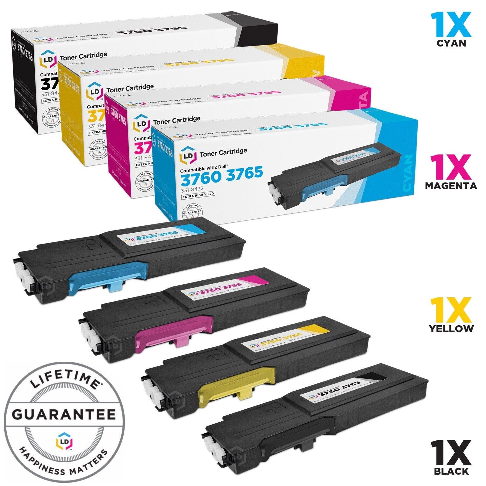 LD 4 Pack Comp Toner for Dell C3760 C3765 331-8429 331-8432 331-8431 331-8430