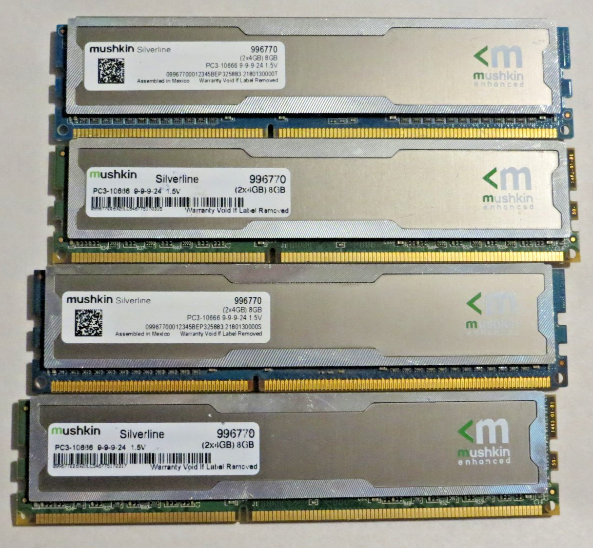 16GB Kit 4x4GB DDR3 1333MHz PC3-10666 Mushkin Silverline Desktop RAM Memory
