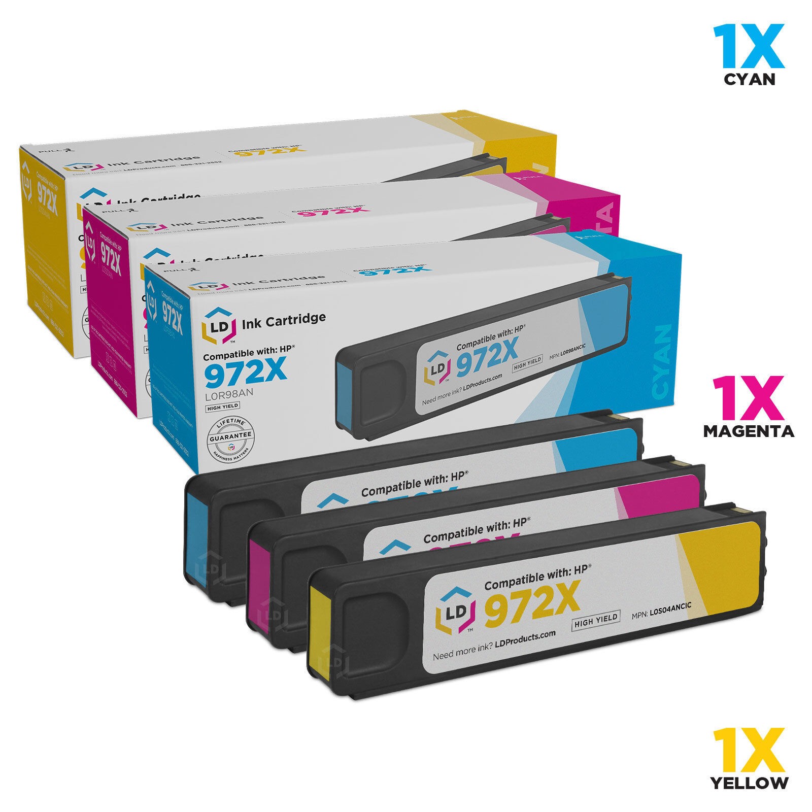LD 3pk Comp Ink Color Cartridge Set for HP 972X 972 XL PageWide Pro 577z 452dn