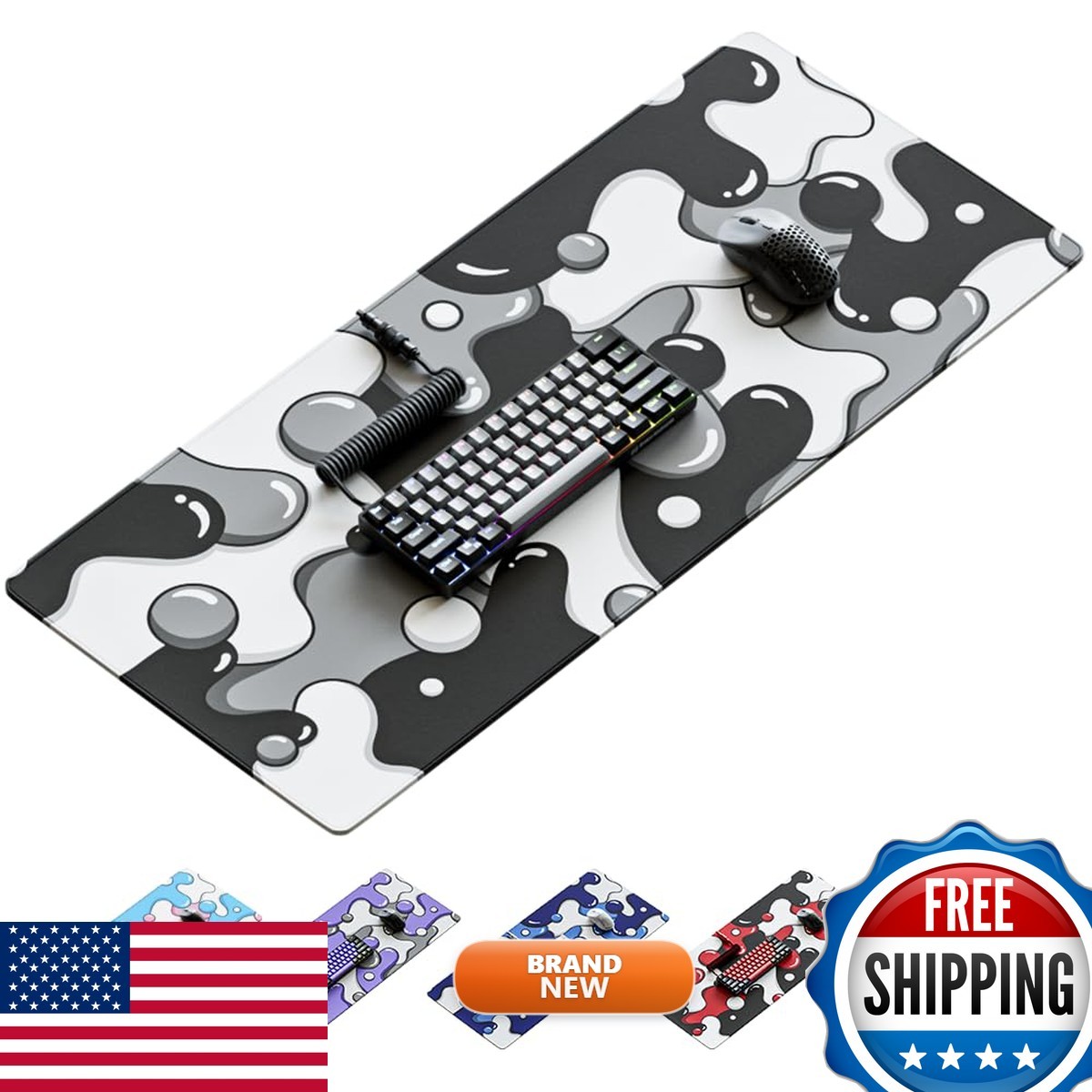 Kraken Keyboards DRIP Edition XXL Gaming Mouse Pad 36x16 Black & White