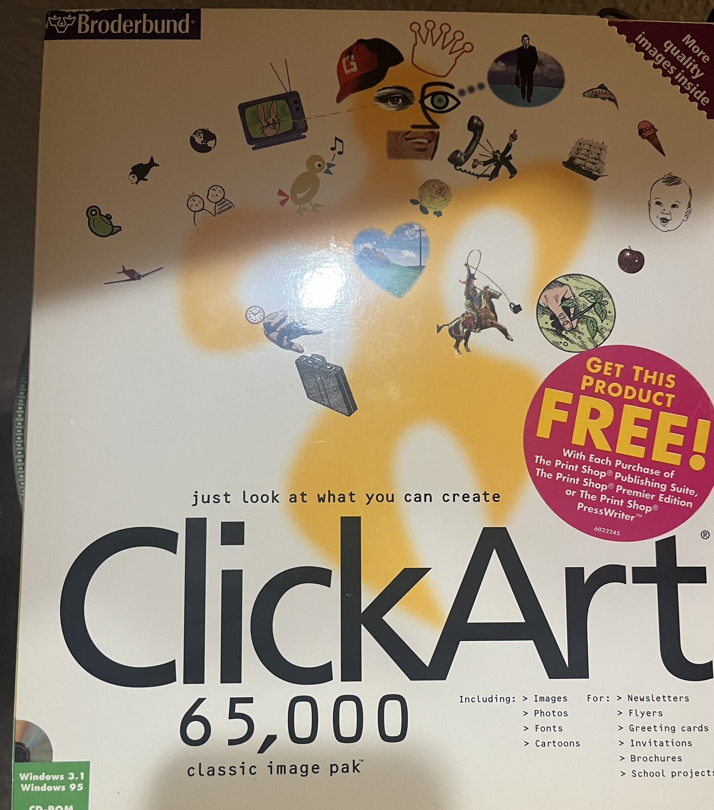 Brøderbund ClickArt 65,000 5 CD's - Click Art Window 95- Vintage