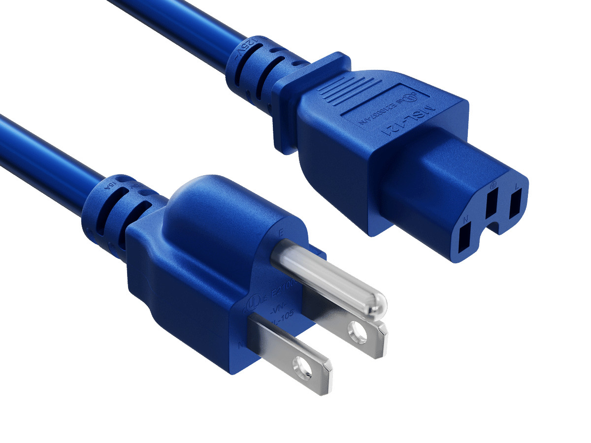4ft NEMA 5-15P to C15 Heavy Duty Power Cord 14AWG SJT 15A/125V, Blue