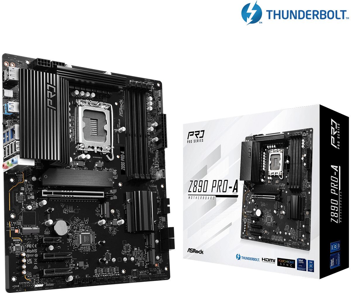 ASRock Z890 Pro-A LGA 1851 Motherboard Intel Z890 DDR5 M.2 ATX 90-MXBP50-A0UAYZ