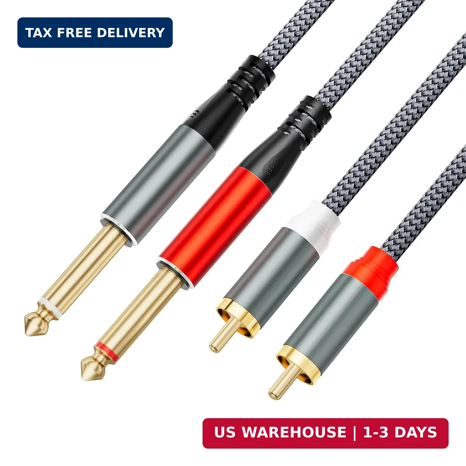 RCA to 1/4 Cable 10ft, Gold-Plated Dual RCA Male to Dual 1/4 inch (6.35 mm) TS M