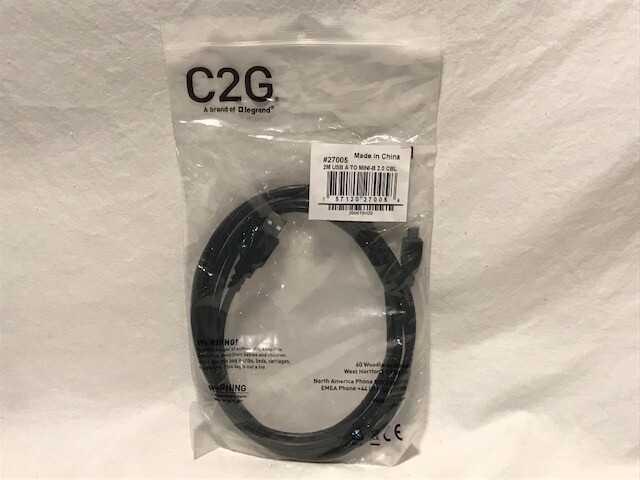 C2G 2M USB2.0 Type-A Male to Mini USB Type-B Male Cable - Black - NEW
